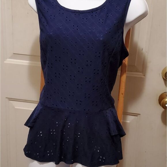 BCX Tops - BCX Blouse Women XLarge Peplum Sleeveless Eyelet Cottagecore Whimsical Fairycore